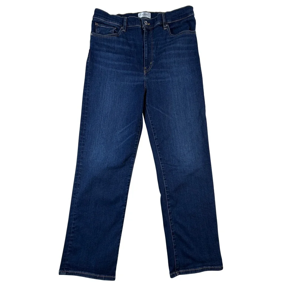 Frame Le Sleek Straight Jeans Womens 34 Malta Dark Wash High Rise MSRP $278
